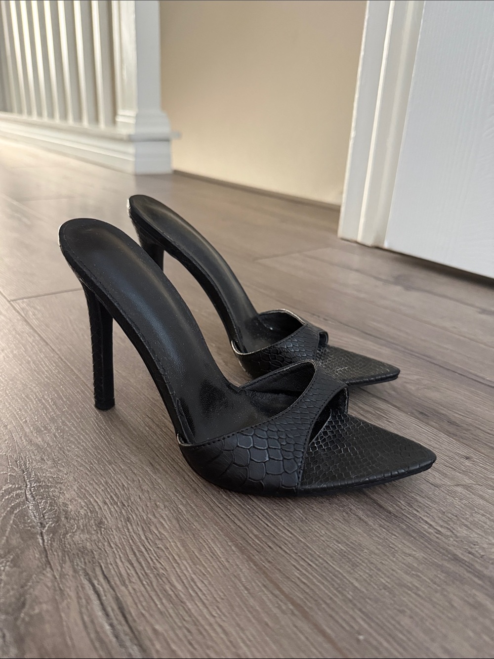 Black Pointed-Toe High Heel Mule - Women's Elegant Slip-On